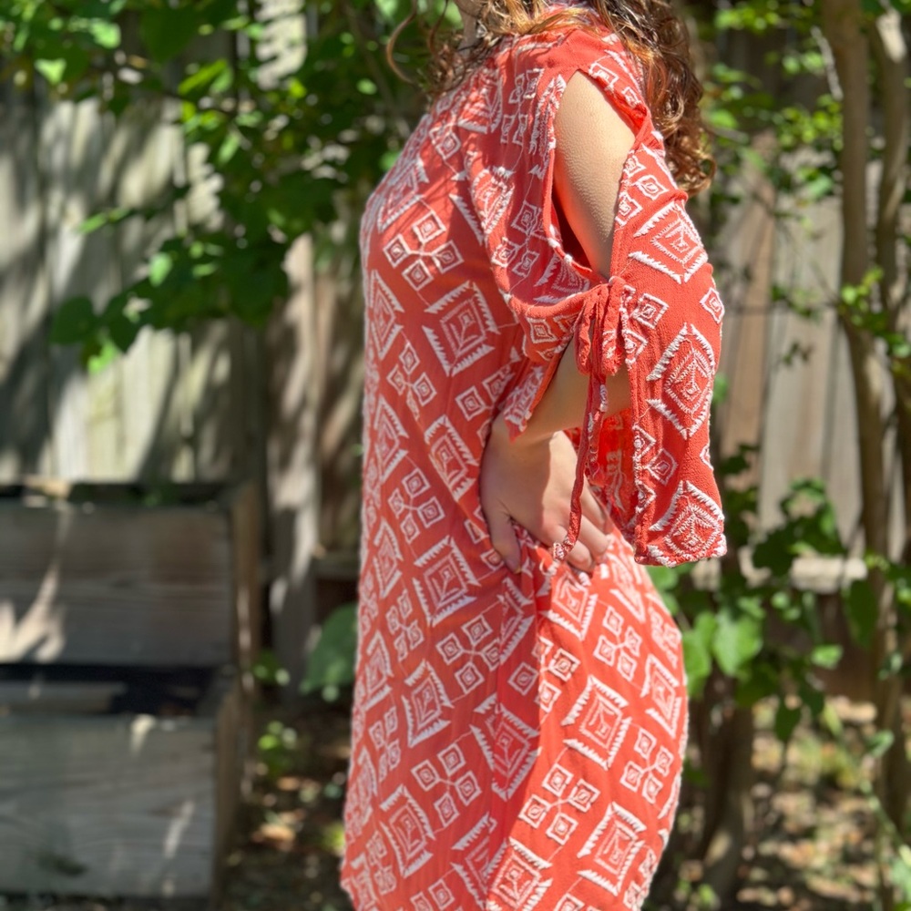 Geometric Patterned Orange Dress - image 2